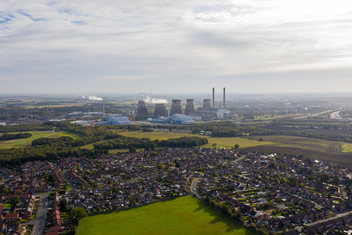 Aerial view of Ferrybridge in Wakefield
