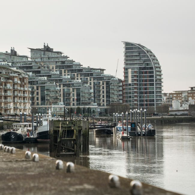 Battersea Reach riverside residential buildings in Wandsworth