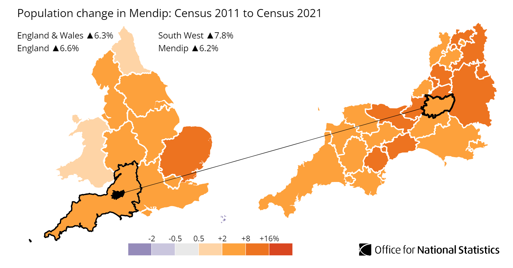 Population growth map for the former Mendip district covering Wells and Shepton Mallet