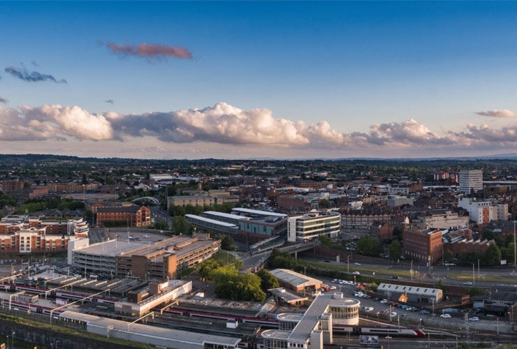 An aerial view of Wolverhampton city centre