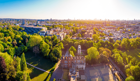 Aerial view of Holland park near Upper Phillimore Gardens