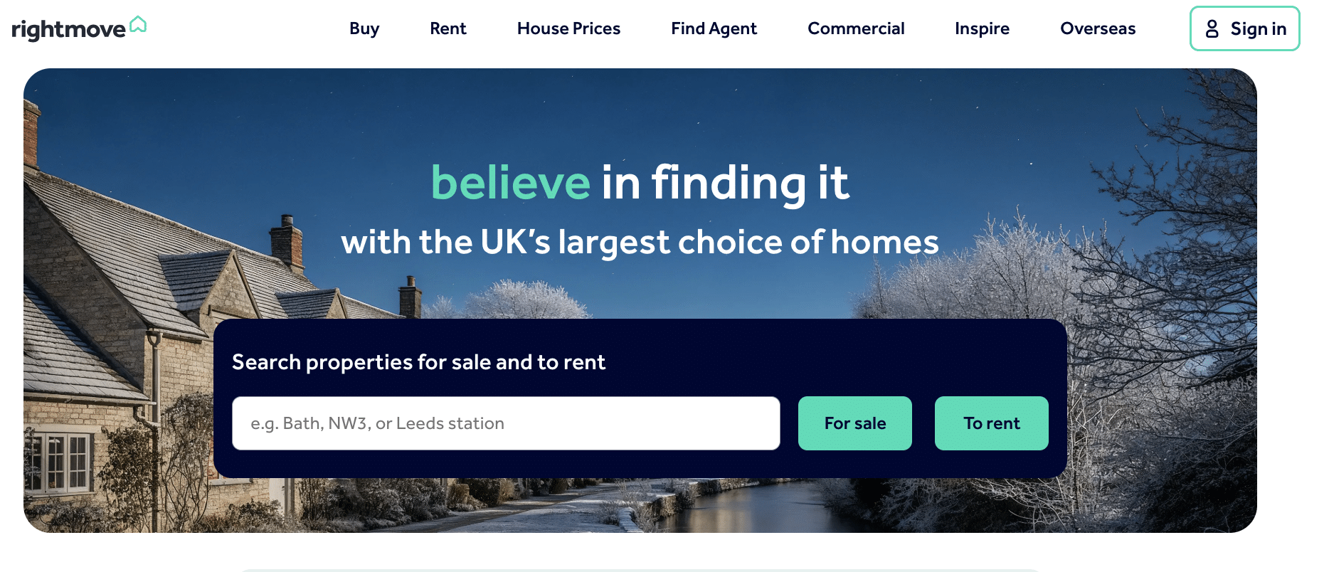 Rightmove A screenshot of the homepage for the website Rightmove